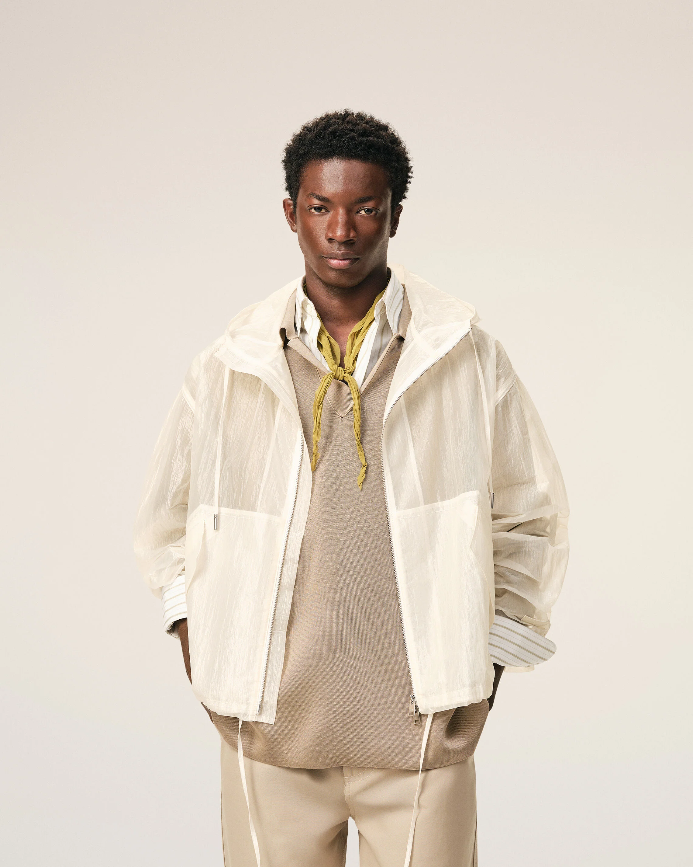 Coupe Vent Blanc Zippé en Nylon - Image 3