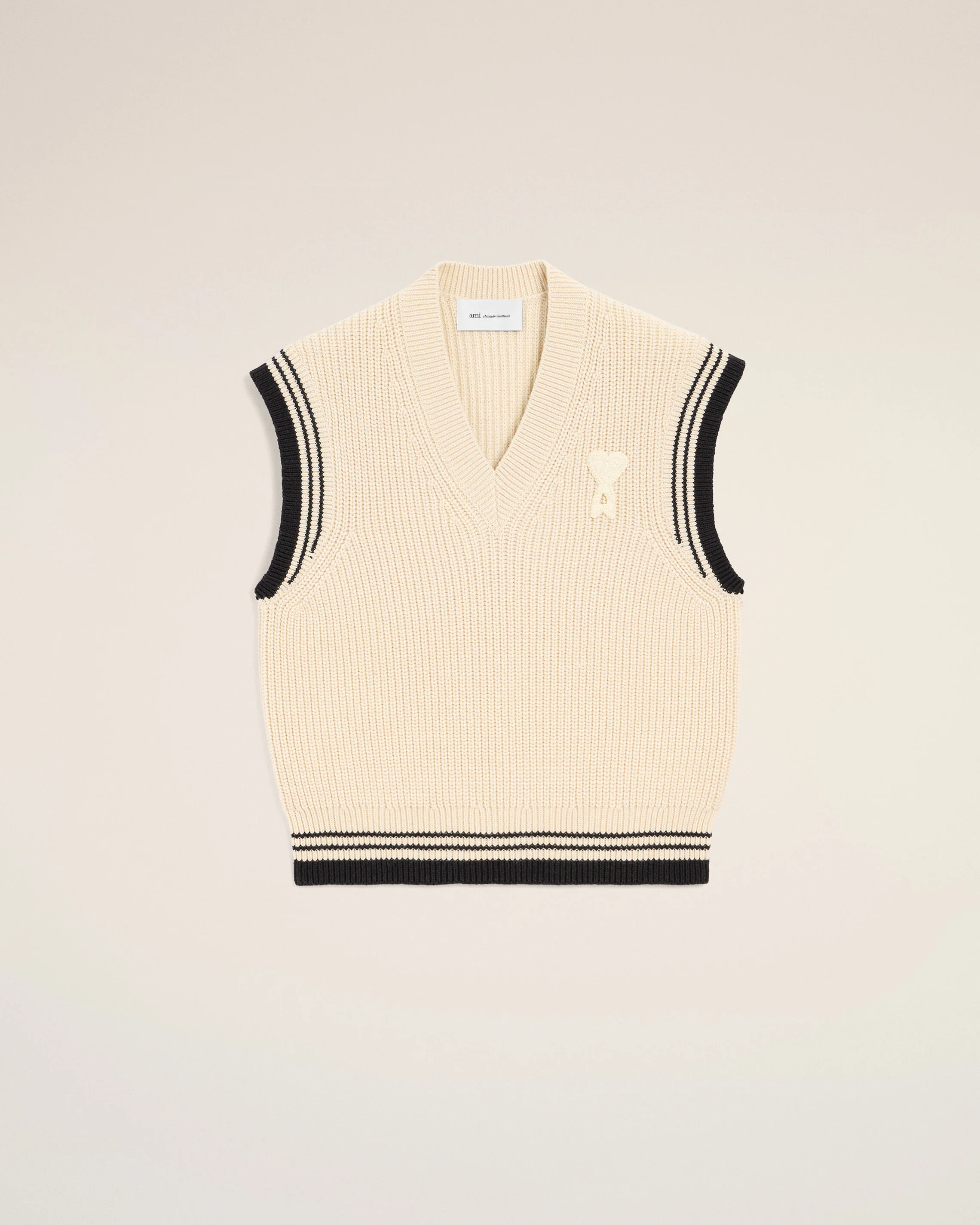 Pull Blanc Sans Manches Ami De Coeur en Laine Côtelée