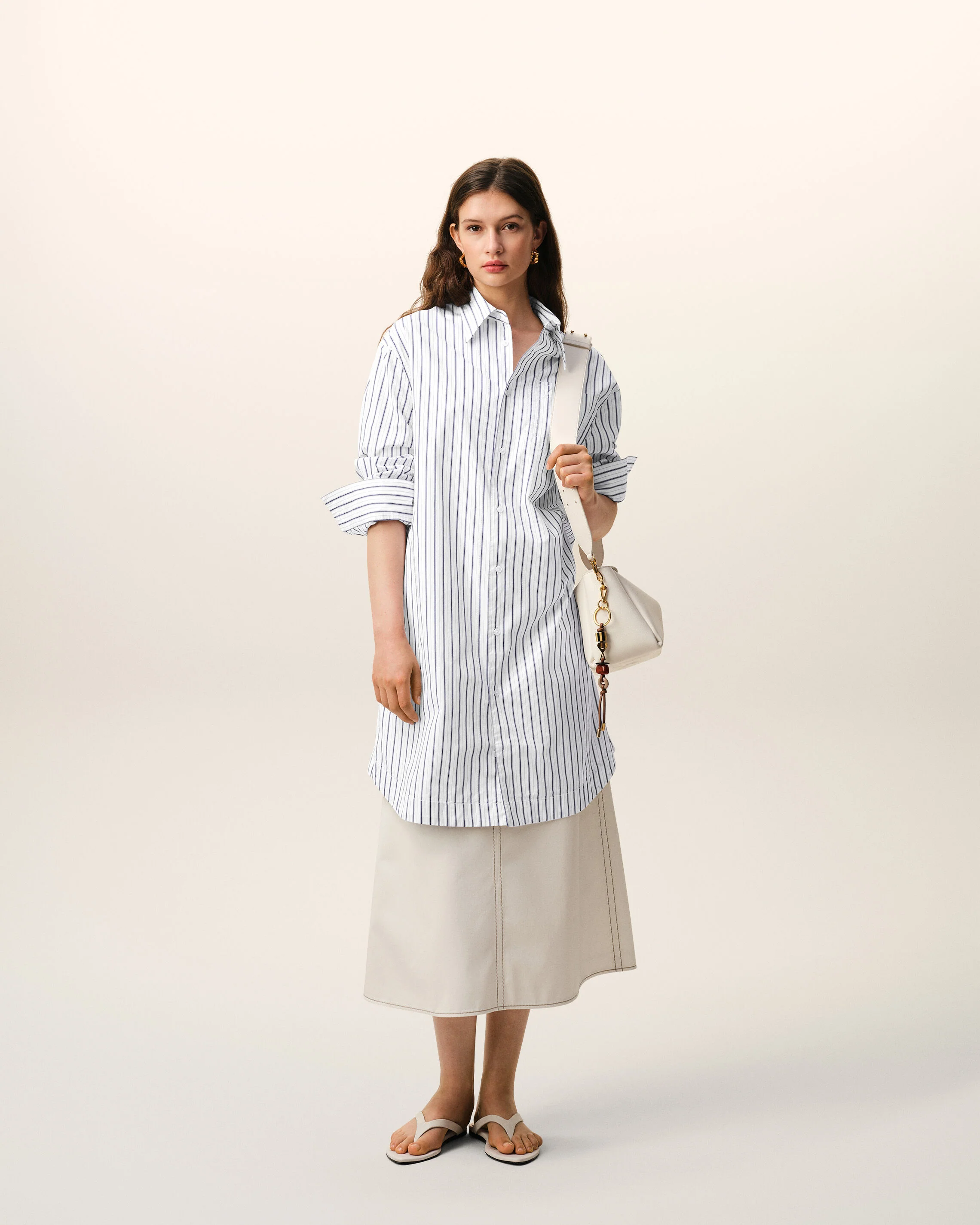 Robe Chemise Blanche Rayée Large Ami De Coeur en Coton - Image 8