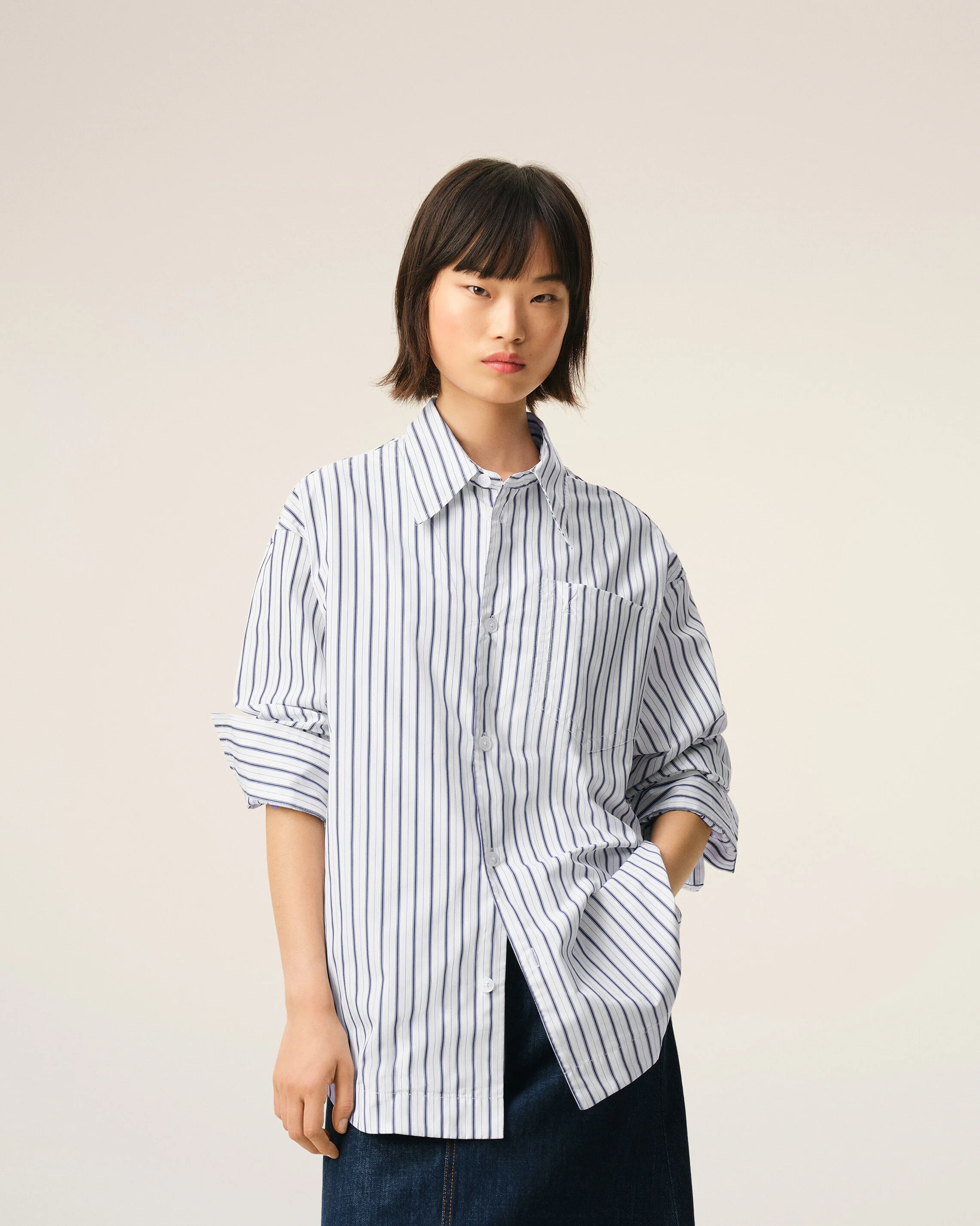 Chemise Large Blanche Rayée Ami De Coeur en Coton - Image 10