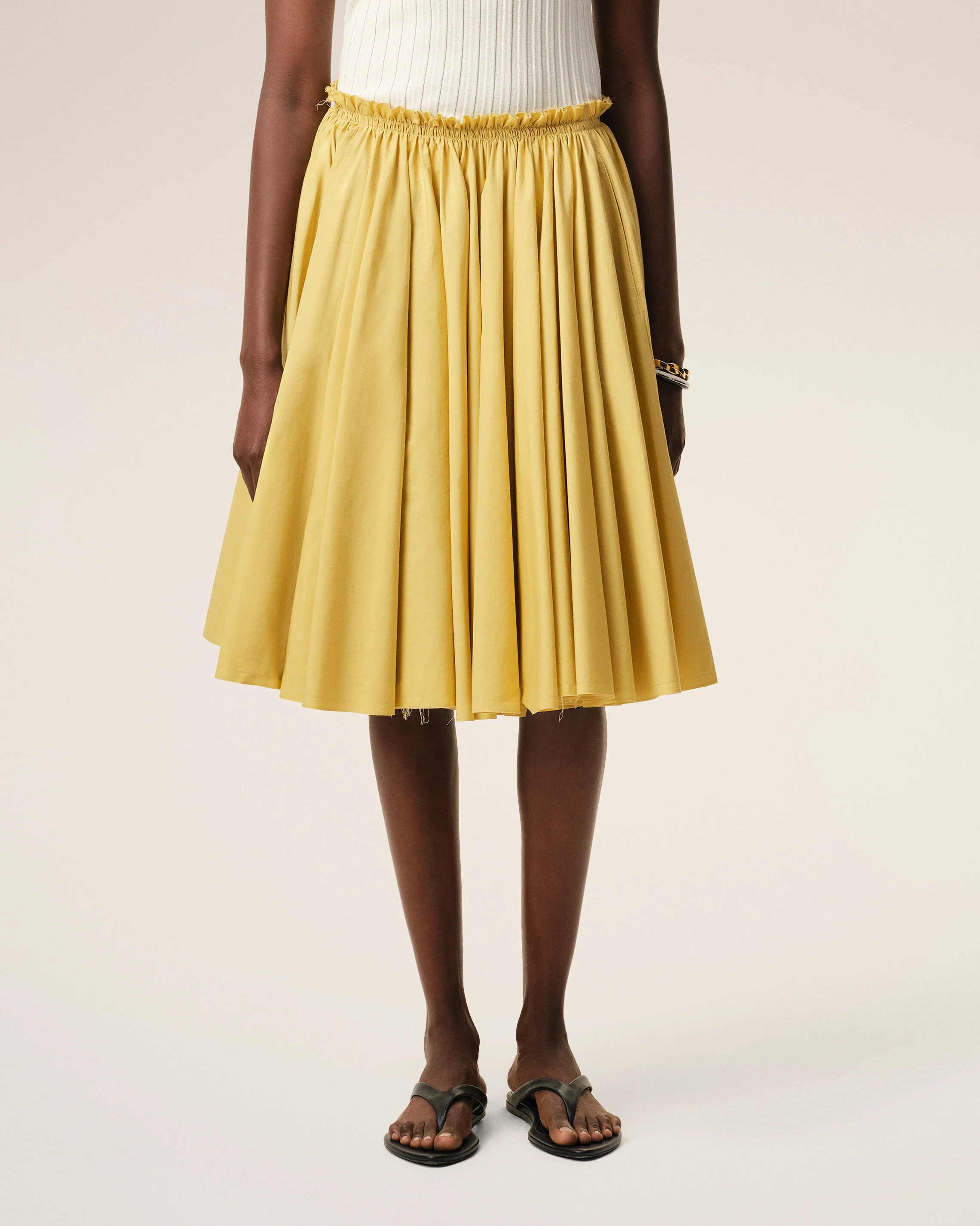 Jupe Corolle Midi Jaune en Coton - Image 3